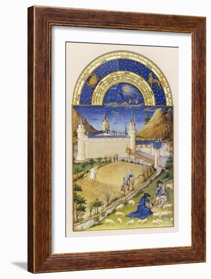 Gathering the Harvest and Tending Sheep Close to the Chateau De Poitiers-Pol De Limbourg-Framed Art Print