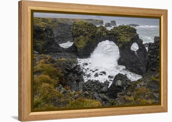 Gatklettur basalt rock arch on the Snaefellsness Peninsula, Iceland, Polar Regions-Jon Reaves-Framed Premier Image Canvas