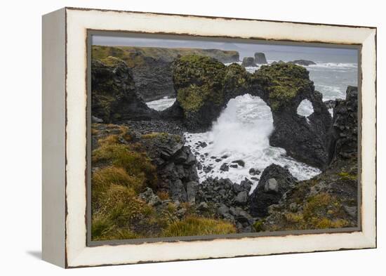 Gatklettur basalt rock arch on the Snaefellsness Peninsula, Iceland, Polar Regions-Jon Reaves-Framed Premier Image Canvas