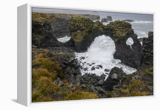 Gatklettur basalt rock arch on the Snaefellsness Peninsula, Iceland, Polar Regions-Jon Reaves-Framed Premier Image Canvas