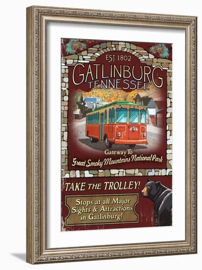 Gatlinburg, Tennessee - Trolley-Lantern Press-Framed Art Print