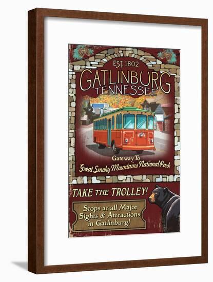 Gatlinburg, Tennessee - Trolley-Lantern Press-Framed Art Print