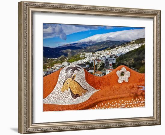 Gaudi - type mosaic seat omn a viewing point above Competa, Malaga Province. Andalucia, Spain-Panoramic Images-Framed Photographic Print