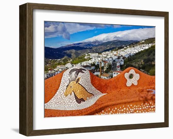 Gaudi - type mosaic seat omn a viewing point above Competa, Malaga Province. Andalucia, Spain-Panoramic Images-Framed Photographic Print