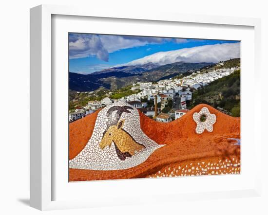 Gaudi - type mosaic seat omn a viewing point above Competa, Malaga Province. Andalucia, Spain-Panoramic Images-Framed Photographic Print