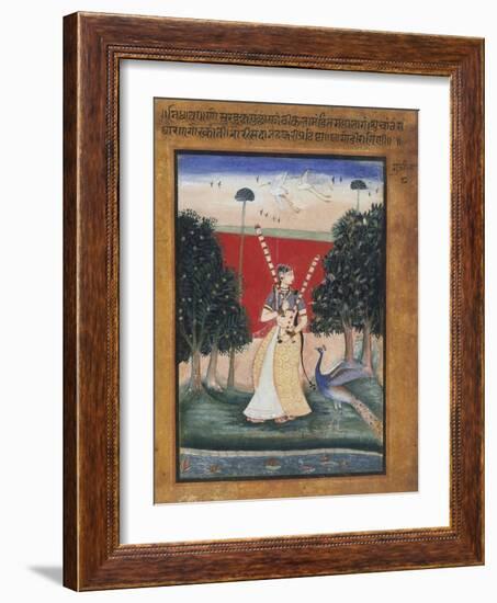 Gauri Ragini, First Wife of Malkos Raga, Folio from a Ragamala (Garland of Melodies)-null-Framed Art Print