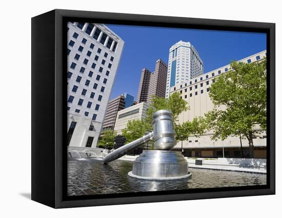 Gavel Sculpture Outside the Ohio Judicial Center, Columbus, Ohio, United States of America, North A-Richard Cummins-Framed Premier Image Canvas