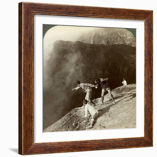 Gaving Through Sulphurous Vapors into the Crater's Depths, Aso-San, Japan, 1904-Underwood & Underwood-Framed Photographic Print