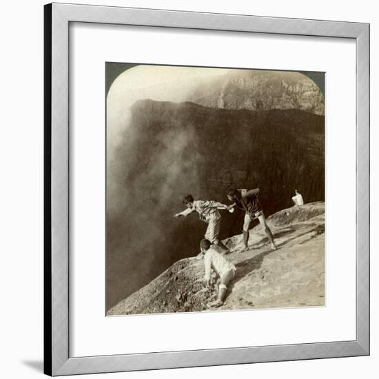 Gaving Through Sulphurous Vapors into the Crater's Depths, Aso-San, Japan, 1904-Underwood & Underwood-Framed Photographic Print