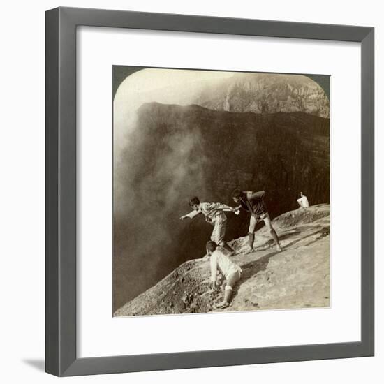 Gaving Through Sulphurous Vapors into the Crater's Depths, Aso-San, Japan, 1904-Underwood & Underwood-Framed Photographic Print