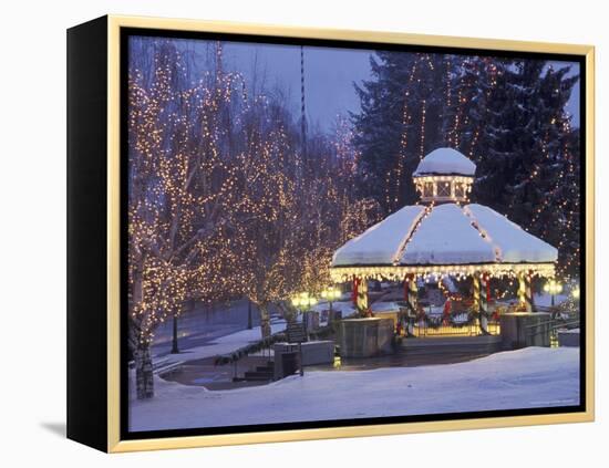 Gazebo and Main Street at Christmas, Leavenworth, Washington, USA-null-Framed Premier Image Canvas