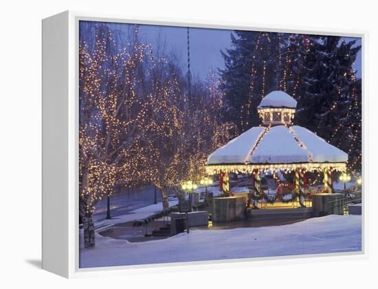 Gazebo and Main Street at Christmas, Leavenworth, Washington, USA-null-Framed Premier Image Canvas