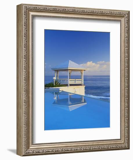 Gazebo Reflecting on Pool with Sea in Background, Long Island, Bahamas-Kent Foster-Framed Photographic Print