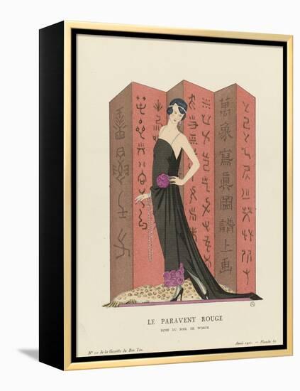 Gazette Du Bon Ton, 1921 - No. 10, Pl. 80: Le Paravent Rouge. Robe Du Soir, De worth (Print)-Georges Barbier-Framed Premier Image Canvas