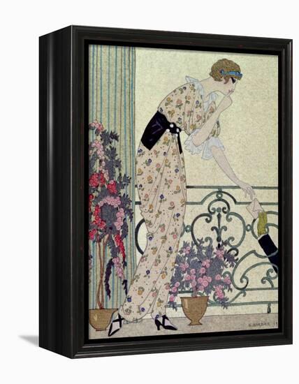 Gazette du Bon Ton, Costume, "N'en Dites Rien", a Lady Standing on a Balcony Receiving a Letter-Georges Barbier-Framed Premier Image Canvas