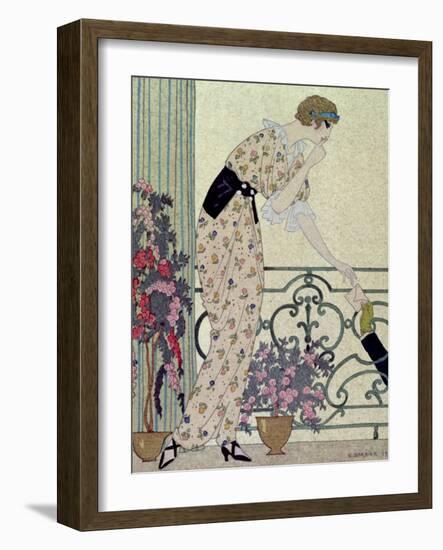 Gazette du Bon Ton, Costume, "N'en Dites Rien", a Lady Standing on a Balcony Receiving a Letter-Georges Barbier-Framed Premium Giclee Print