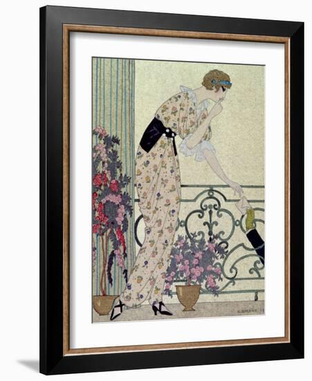 Gazette du Bon Ton, Costume, "N'en Dites Rien", a Lady Standing on a Balcony Receiving a Letter-Georges Barbier-Framed Premium Giclee Print