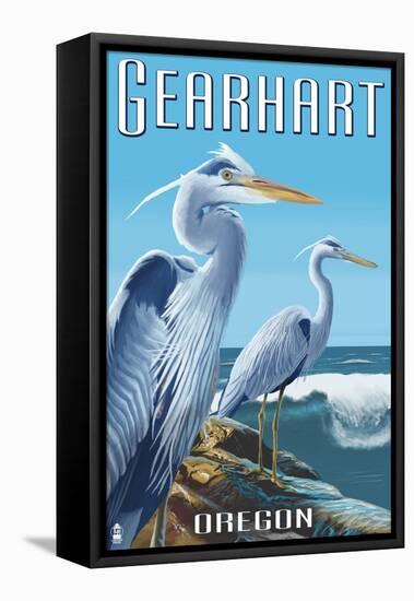 Gearhart, Oregon - Blue Heron-Lantern Press-Framed Stretched Canvas