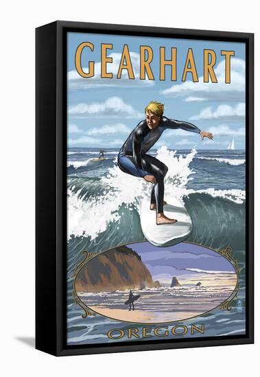 Gearhart, Oregon - Cutback Surfing-Lantern Press-Framed Stretched Canvas