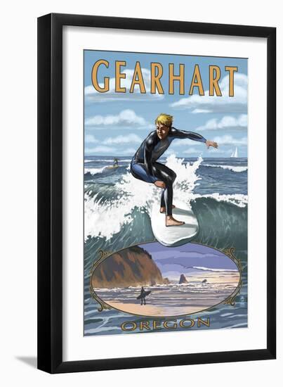 Gearhart, Oregon - Cutback Surfing-Lantern Press-Framed Art Print