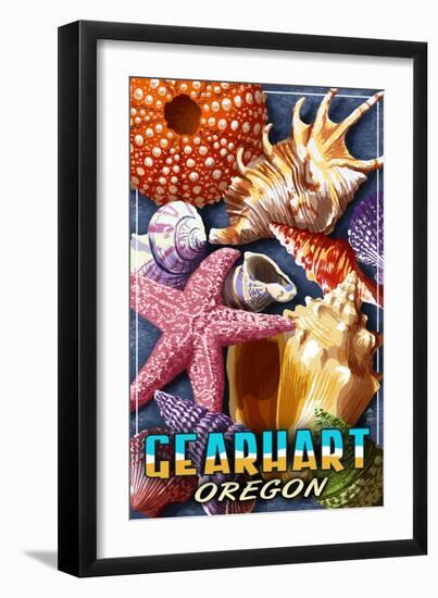 Gearhart, Oregon - Shells Montage-Lantern Press-Framed Art Print