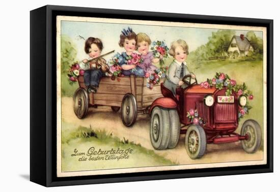 Geburtstag Glückwunsch, Trtor, Blumen, Kinder-null-Framed Premier Image Canvas