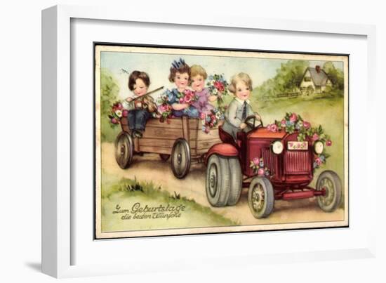 Geburtstag Glückwunsch, Trtor, Blumen, Kinder-null-Framed Giclee Print