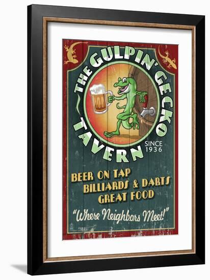 Gecko Tavern - Vintage Sign-Lantern Press-Framed Art Print