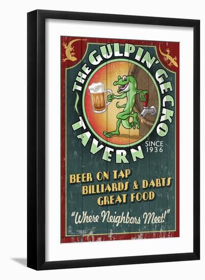 Gecko Tavern - Vintage Sign-Lantern Press-Framed Art Print