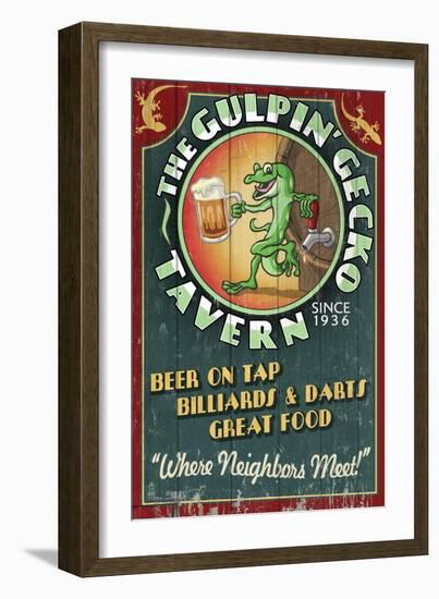 Gecko Tavern - Vintage Sign-Lantern Press-Framed Art Print