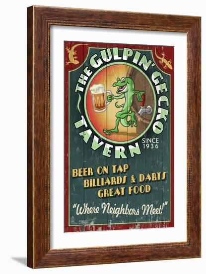 Gecko Tavern - Vintage Sign-Lantern Press-Framed Art Print