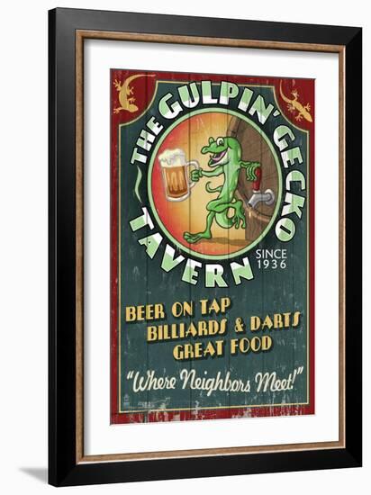 Gecko Tavern - Vintage Sign-Lantern Press-Framed Art Print