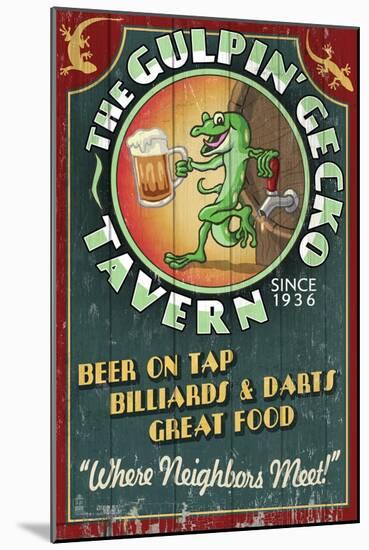 Gecko Tavern - Vintage Sign-Lantern Press-Mounted Art Print