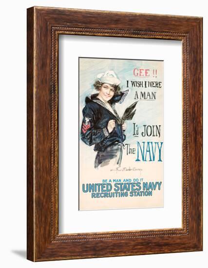 Gee!! I Wish I were a Man, I’d Join the Navy-Vintage Reproduction-Framed Art Print