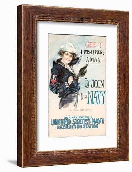 Gee!! I Wish I were a Man, I’d Join the Navy-Vintage Reproduction-Framed Giclee Print
