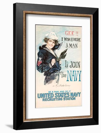 Gee!! I Wish I were a Man, I’d Join the Navy-Vintage Reproduction-Framed Giclee Print