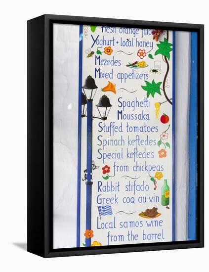 Geek Taverna Menu Board, Vourliotes, Samos, Aegean Islands, Greece-Stuart Black-Framed Premier Image Canvas