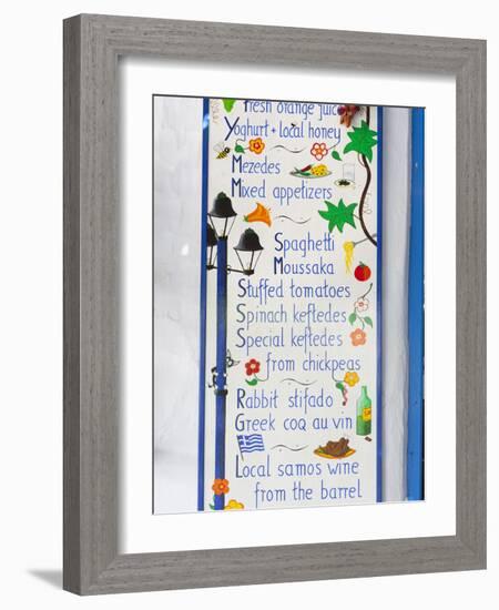 Geek Taverna Menu Board, Vourliotes, Samos, Aegean Islands, Greece-Stuart Black-Framed Photographic Print