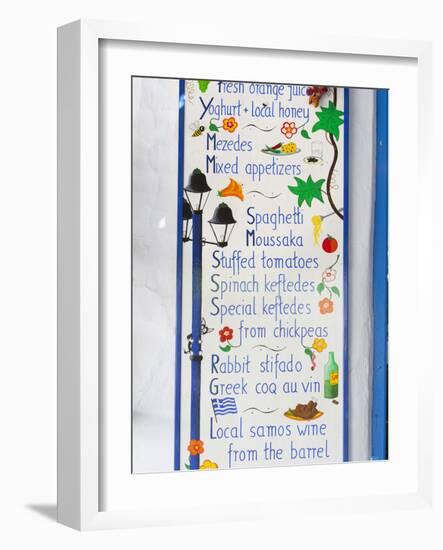 Geek Taverna Menu Board, Vourliotes, Samos, Aegean Islands, Greece-Stuart Black-Framed Photographic Print