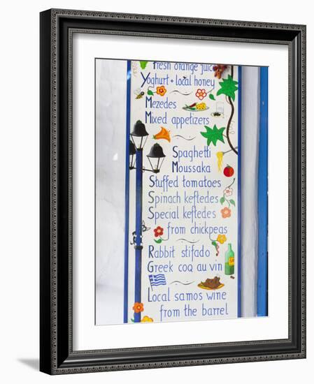 Geek Taverna Menu Board, Vourliotes, Samos, Aegean Islands, Greece-Stuart Black-Framed Photographic Print