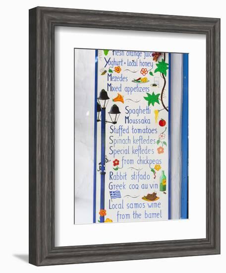 Geek Taverna Menu Board, Vourliotes, Samos, Aegean Islands, Greece-Stuart Black-Framed Photographic Print