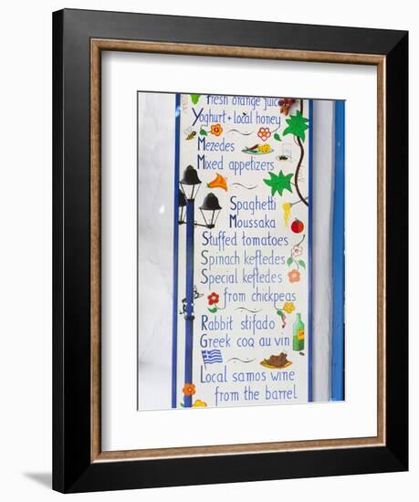 Geek Taverna Menu Board, Vourliotes, Samos, Aegean Islands, Greece-Stuart Black-Framed Photographic Print