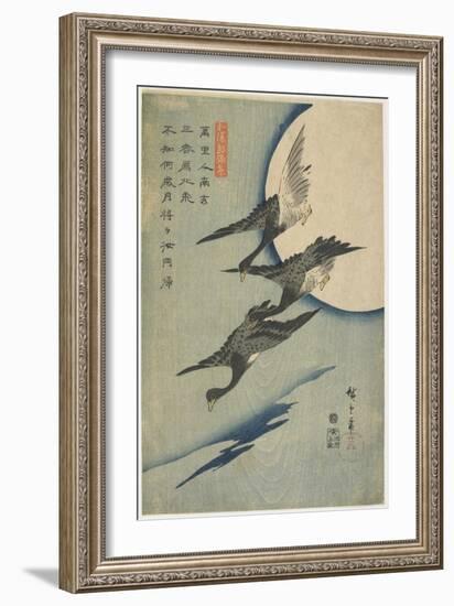 Geese Against the Moon, 1837-1844-Utagawa Hiroshige-Framed Giclee Print