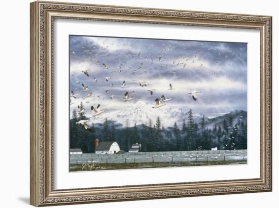 Geese Flying over Farmland-Jeff Tift-Framed Giclee Print