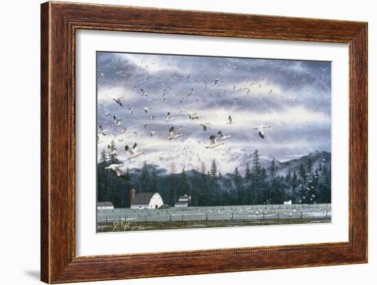 Geese Flying over Farmland-Jeff Tift-Framed Giclee Print