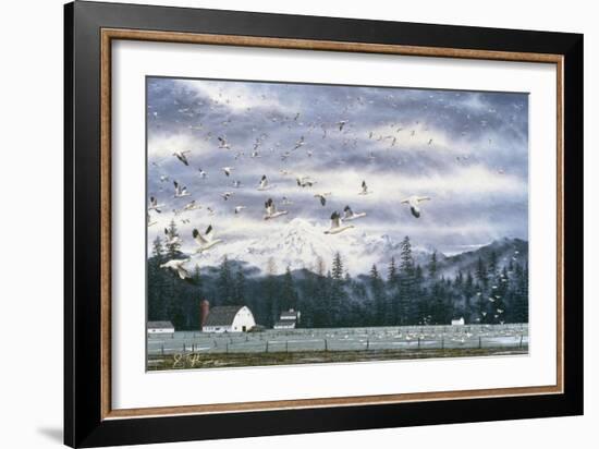 Geese Flying over Farmland-Jeff Tift-Framed Giclee Print