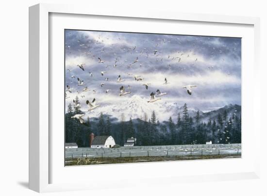 Geese Flying over Farmland-Jeff Tift-Framed Giclee Print