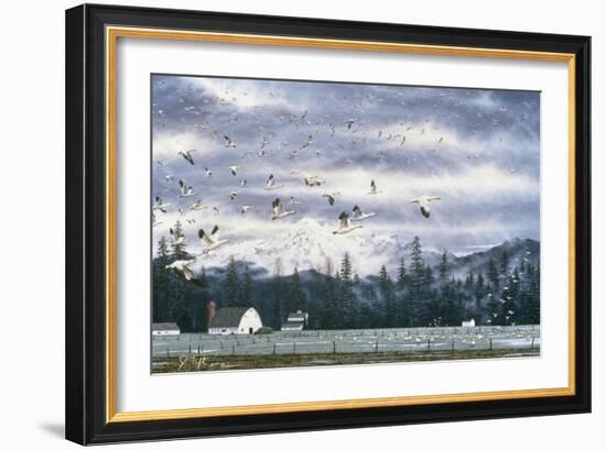 Geese Flying over Farmland-Jeff Tift-Framed Giclee Print