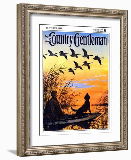 "Geese in Formation over Marsh," Country Gentleman Cover, October 1, 1930-Paul Bransom-Framed Giclee Print