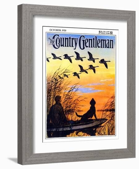 "Geese in Formation over Marsh," Country Gentleman Cover, October 1, 1930-Paul Bransom-Framed Giclee Print